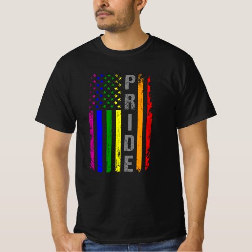 Rainbow Flag American LGBT Pride Month LGBTQ US T_Shirt