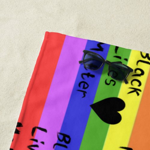 Rainbow Flag Black Lives Matter Text LGBTQ Beach Towel