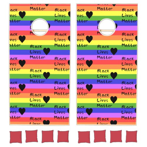 Rainbow Flag Black Lives Matter Text LGBTQ Cornhole Set