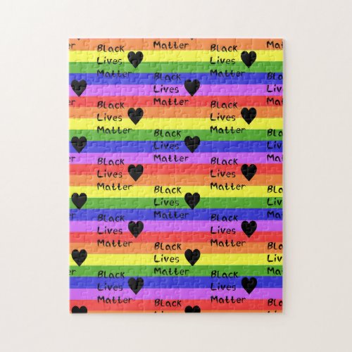 Rainbow Flag Black Lives Matter Text LGBTQ Jigsaw Puzzle