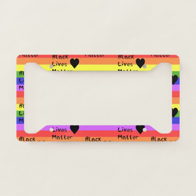 Rainbow Flag Black Lives Matter Text LGBTQ License Plate Frame (Front)