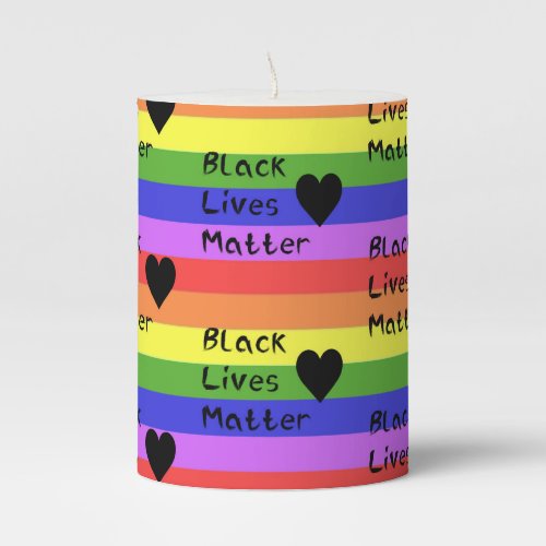 Rainbow Flag Black Lives Matter Text LGBTQ Pillar Candle