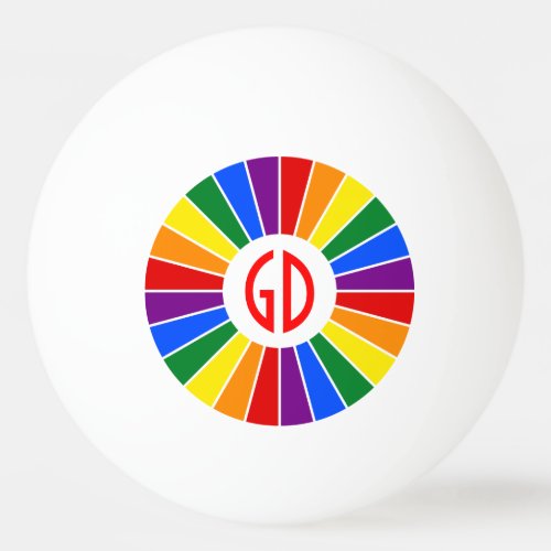 RAINBOW FLAG BUTTON RAYS  your sign or monogram Ping_Pong Ball