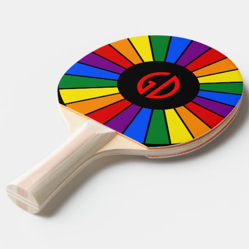 RAINBOW FLAG BUTTON RAYS  your sign or monogram Ping Pong Paddle