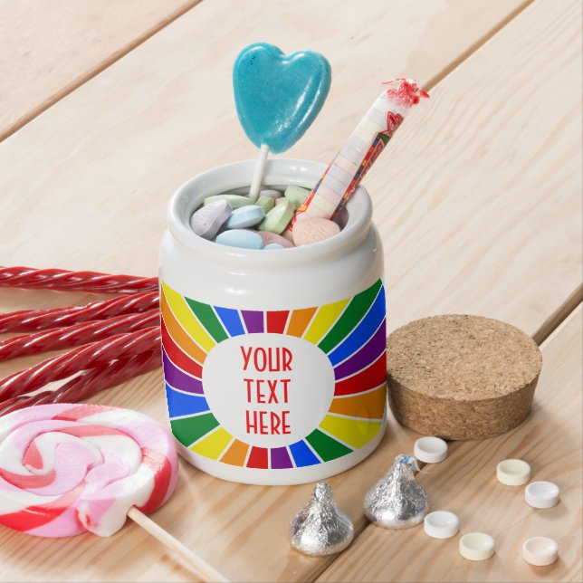 RAINBOW FLAG BUTTON RAYS + your sign or text Candy Jar (In Situ)