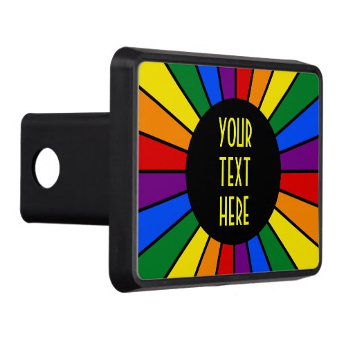 RAINBOW FLAG BUTTON RAYS  your sign or text Hitch Cover