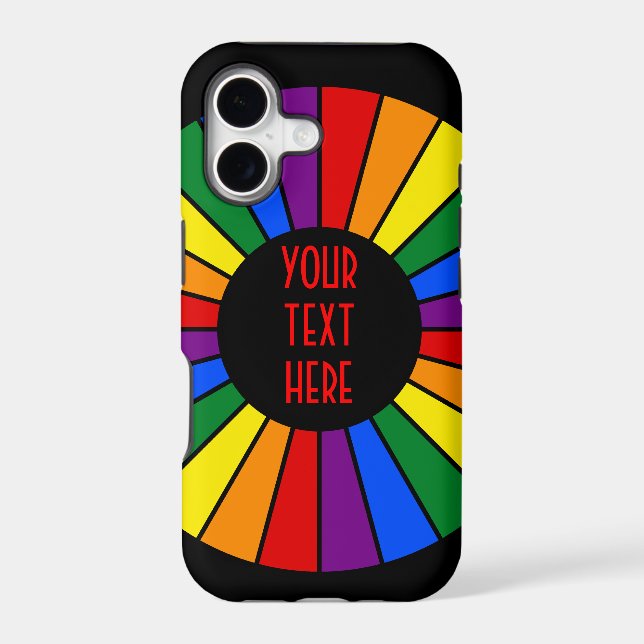 RAINBOW FLAG BUTTON RAYS + your sign or text Iphone Case (Back)