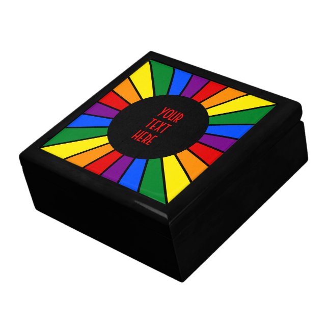 RAINBOW FLAG BUTTON RAYS + your sign or text Keepsake Box (Side)