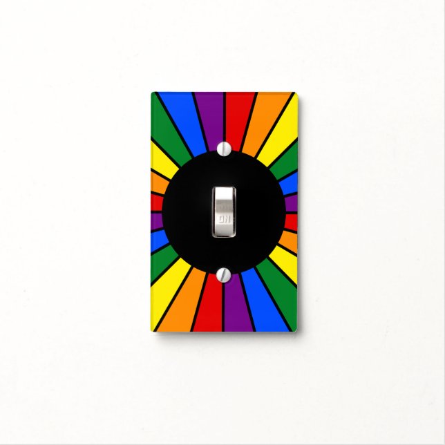 RAINBOW FLAG BUTTON RAYS + your sign or text Light Switch Cover (In Situ)