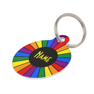 RAINBOW FLAG BUTTON RAYS + your sign or text Pet Name Tag