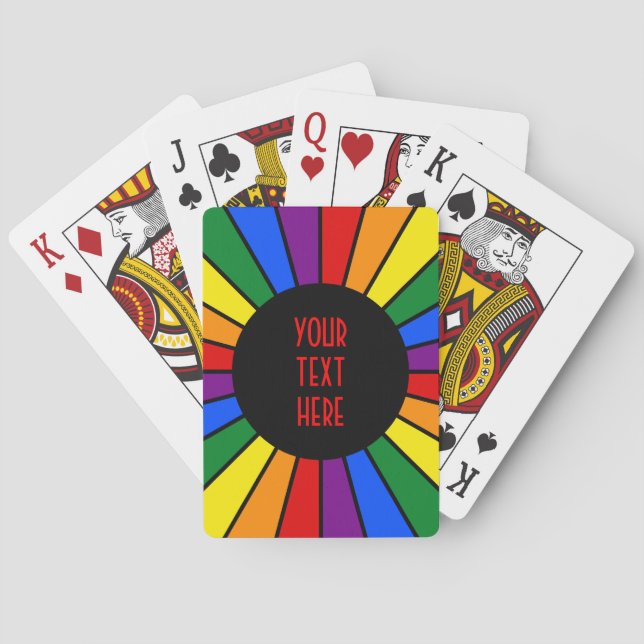 RAINBOW FLAG BUTTON RAYS + your sign or text Poker Cards (Back)