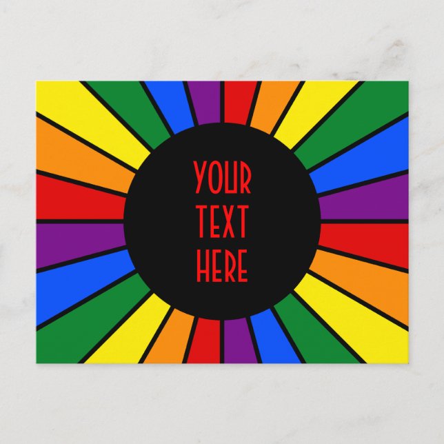RAINBOW FLAG BUTTON RAYS + your sign or text Postcard (Front)
