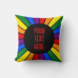 RAINBOW FLAG BUTTON RAYS + your sign or text Throw Pillow