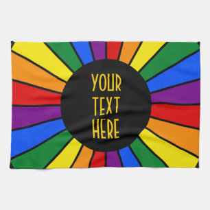 RAINBOW FLAG BUTTON RAYS + your sign or text Towel