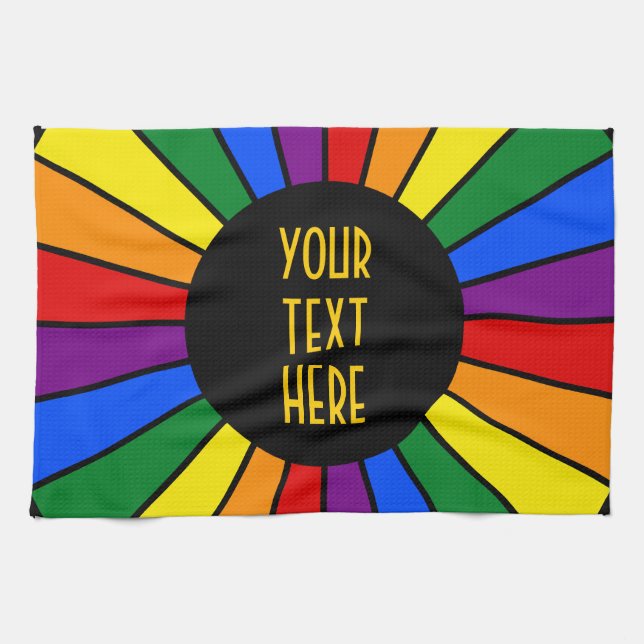 RAINBOW FLAG BUTTON RAYS + your sign or text Towel (Horizontal)
