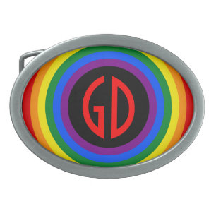 RAINBOW FLAG BUTTON + your sign or monogram Belt Buckle