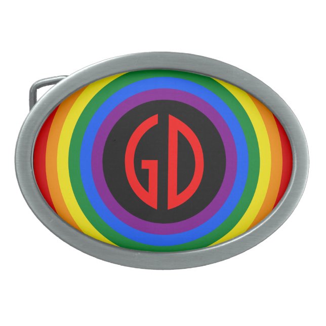 RAINBOW FLAG BUTTON + your sign or monogram Belt Buckle (Front)
