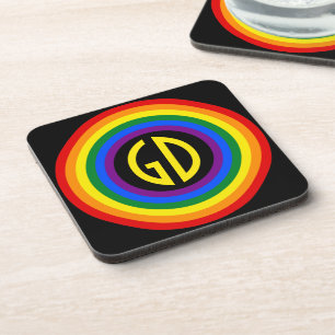 RAINBOW FLAG BUTTON + your sign or monogram Drink Coaster
