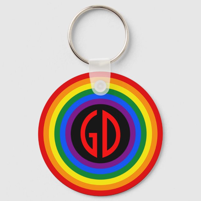 RAINBOW FLAG BUTTON + your sign or monogram Keychain (Front)