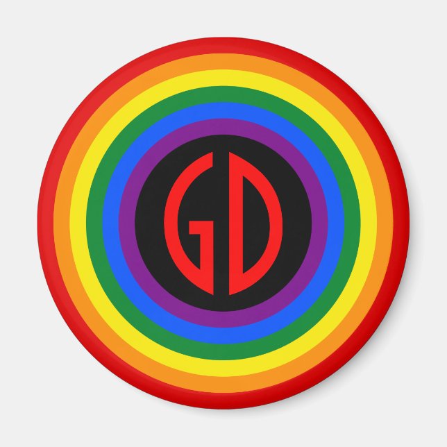 RAINBOW FLAG BUTTON + your sign or monogram Magnet (Front)