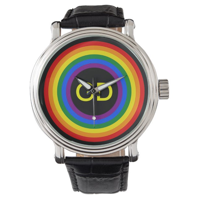 RAINBOW FLAG BUTTON + your sign or monogram Watch (Front)