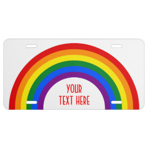 RAINBOW FLAG BUTTON + your sign or text License Plate
