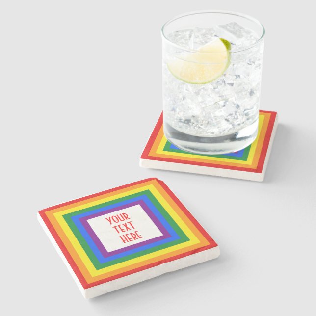 RAINBOW FLAG BUTTON + your sign or text Stone Coaster (Side)