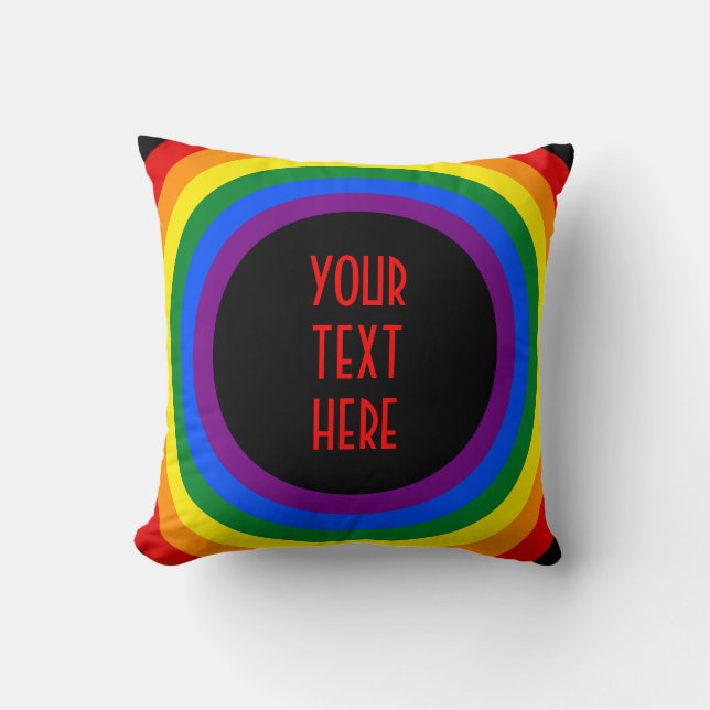 RAINBOW FLAG BUTTON + your sign or text Throw Pillow (Front)