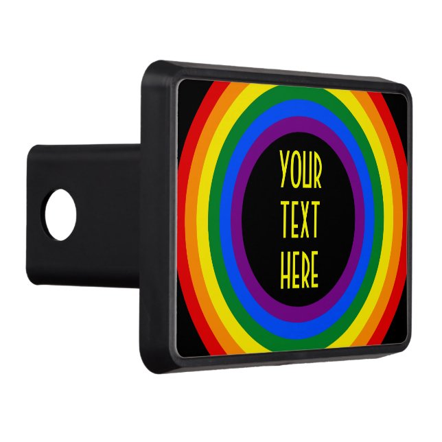 RAINBOW FLAG BUTTON + your sign or text Tow Hitch Cover (Right)