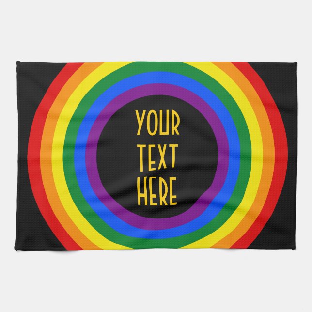 RAINBOW FLAG BUTTON + your sign or text Towel (Horizontal)