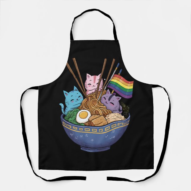 Rainbow Flag Cats Ramen Anime Gay Pride Month LGBT Apron (Front)