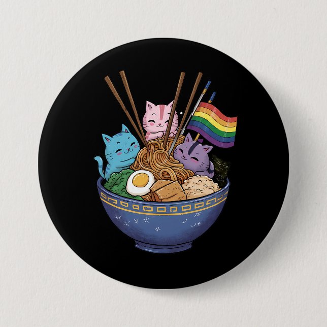 Rainbow Flag Cats Ramen Anime Gay Pride Month LGBT Button (Front)