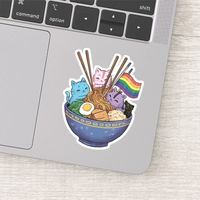 Rainbow Flag Cats Ramen Anime Gay Pride Month LGBT Sticker (Detail)
