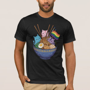 Rainbow Flag Cats Ramen Anime Gay Pride Month LGBT T-Shirt