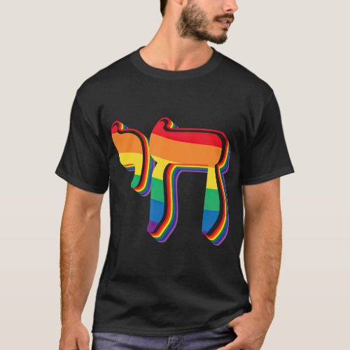 Rainbow Flag Chai Symbol Jewish Gay Pride Jew T_Shirt