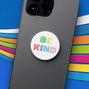 Rainbow Flag Colored Be Kind Word Art On White Popsocket by All_In_Cute_Fun at Zazzle