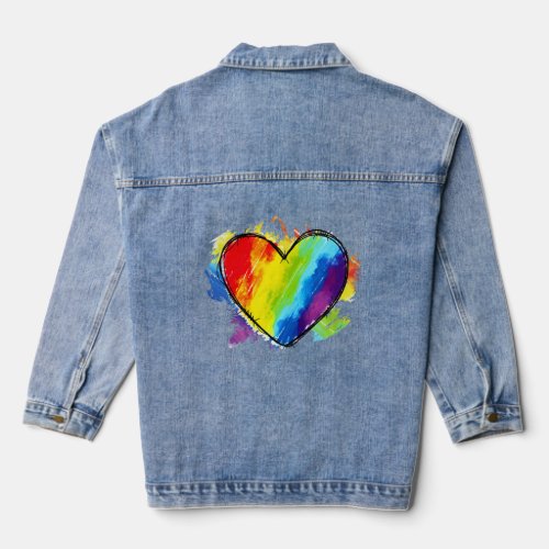 Rainbow Flag Colored Heart LGBTQ Lesbian Gay Prid Denim Jacket