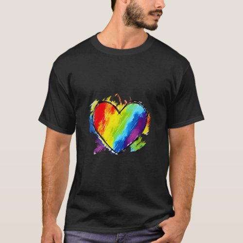 Rainbow Flag Colored Heart LGBTQ Lesbian Gay Prid T_Shirt