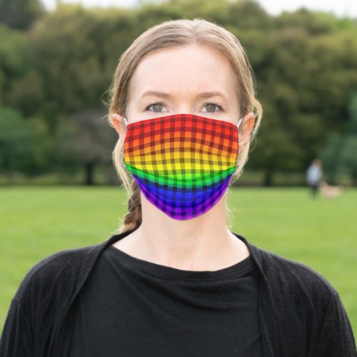 Rainbow Flag Colors Gay Plaid Design GLBTQ Adult Cloth Face Mask
