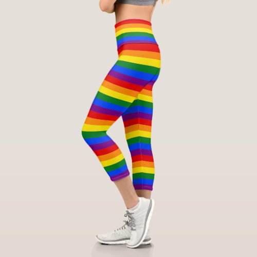 Rainbow Flag Colors LGBT Gay Pride High Waisted Capri Leggings