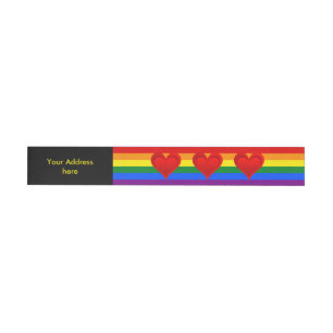 RAINBOW FLAG COLORS & red heart + your ideas Wrap Around Address Label