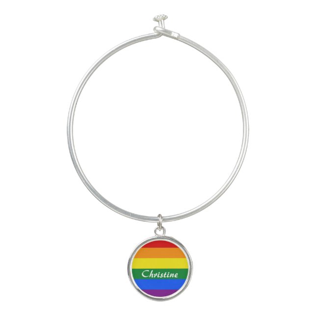 RAINBOW FLAG COLORS stripes + your ideas Bangle Bracelet (Front)