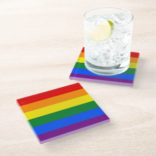 RAINBOW FLAG COLORS STRIPES + your ideas Glass Coaster