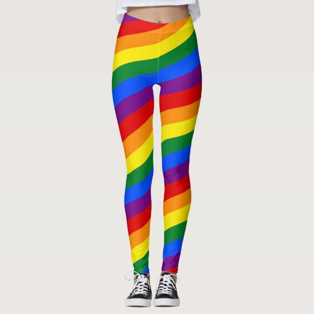 RAINBOW FLAG COLORS stripes + your ideas Leggings (Front)