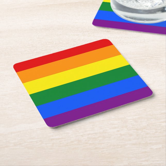 RAINBOW FLAG COLORS + your ideas Square Paper Coaster (Angled)