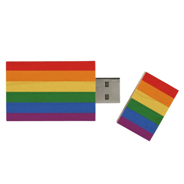 RAINBOW FLAG COLORS + your ideas Wood Flash Drive (Opened)