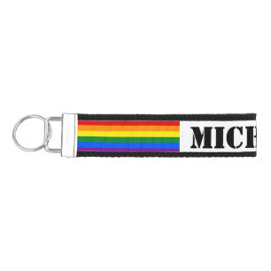 RAINBOW FLAG COLORS + your Name and ideas Wrist Keychain