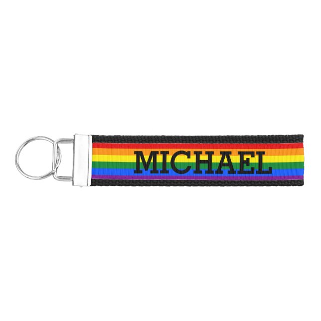 RAINBOW FLAG COLORS + your Name and ideas Wrist Keychain (Keys on Left)