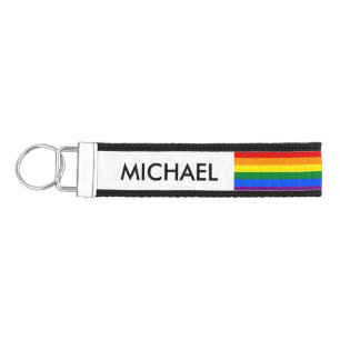 RAINBOW FLAG COLORS + your Name and ideas Wrist Keychain