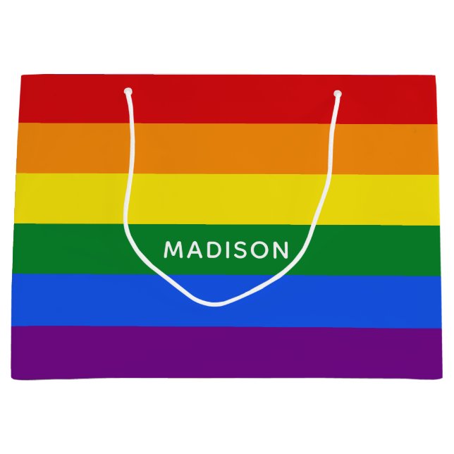 Rainbow Flag custom name large gift bag (Front)
